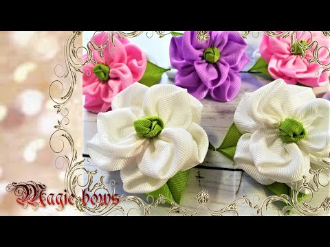 Видео: Cute summer flowers from ribbons/Милые летние цветочки из репсовых лент.🌺🌺🌺
