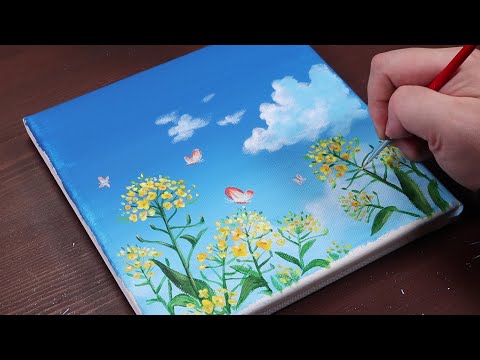 Видео: Желтый цветок и бабочка / Акриловая живопись для начинающих / Уроки рисования