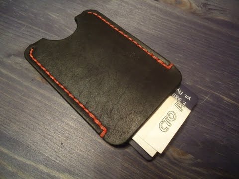 Видео: Работа с кожей. Кармашек для карт. simple leather wallet, cardholder.