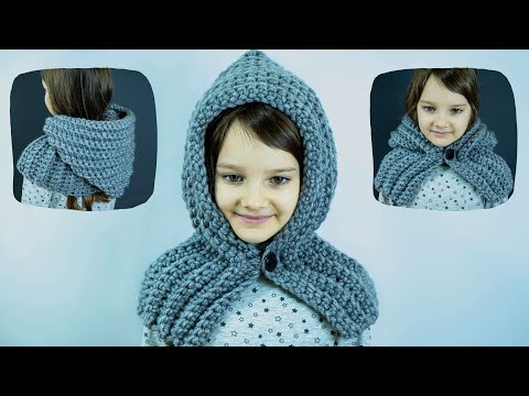 Видео: Теплый капюшон-шарф/снуд на пуговице - свяжет даже новичок быстро и просто!