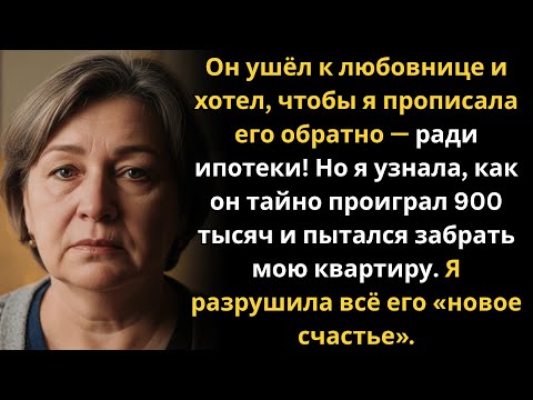 Видео: Муж ушёл к любовнице, а потом вернулся… просить прописку ради ипотеки. Но я уже всё знала.