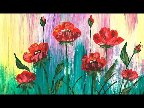 Видео: Как легко нарисовать маки гуашью. Как нарисовать поле цветов поэтапно. Правополушарное рисование.