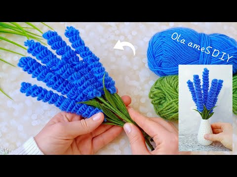 Видео: Красиво и Просто 💜🧶 Лаванда из Пряжи с Помощью Карандаша - Интересная Идея Цветов Вам Понравится