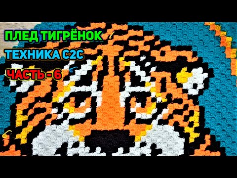 Видео: Мк вязаный детский плед Тигрёнок часть 6 техника С2С