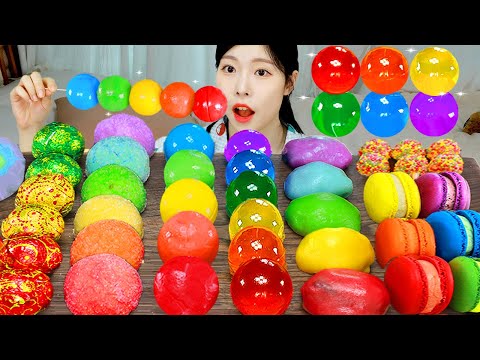 Видео: АСМР МУКБАНГ| Радужные десерты (мороженое, рисовый пирог, желе Kyoho, миндальное печенье, шоколад).