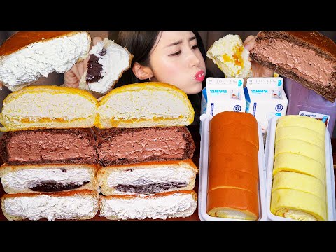 Видео: Сливочный Хлеб АСМР Десерт😋 Взбитые сливки Шоколад КукурузаㅣDessert Cream Bread Mukbang