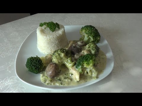 Видео: куриное филе с брокколи и грибами в сливочном соусе
