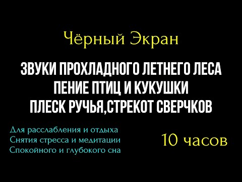 Видео: Звуки Летнего Леса. Пение птиц и кукушки, плеск ручья, стрекот сверчков. Чёрный Экран 10 часов.