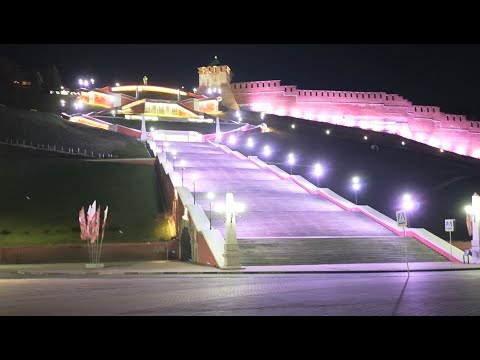 Видео: прогулка по безлюдному ночному городу, чкаловская лестница, Нижний Новгород  HDR