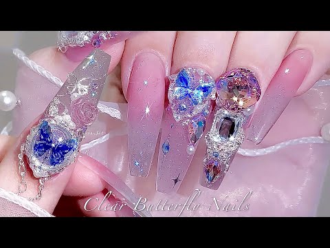 Видео: sub) Прозрачные ногти-бабочки!🦋✨/🇰🇷Корейский маникюр / Наращивание ногтей / Нейл-арт / ASMR