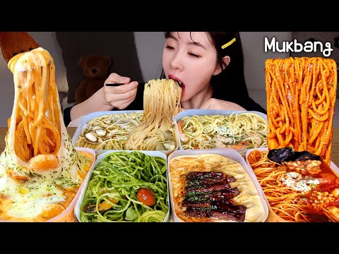 Видео: Питание 6 видов макароны!!Cream pasta, томаты, aglio e olio, vongole, basil pastaㅣ ASMR REAL MUKBANG