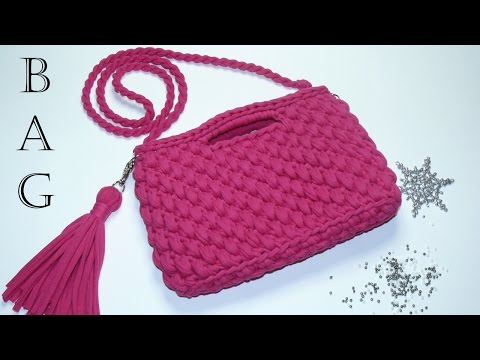 Видео: Сумка 2 из трикотажной пряжи. Вязание крючком. Bag of T-Shirt Yarn. Crochet.