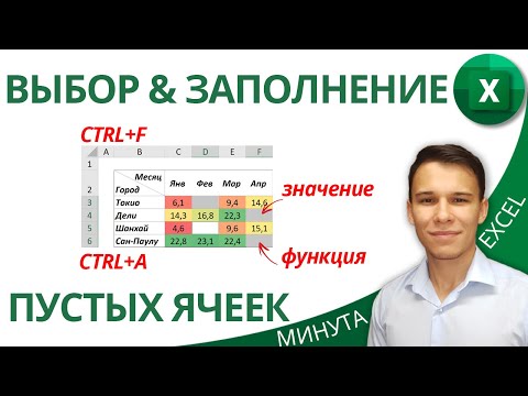 Видео: Выбор & Заполнение всех пустых ячеек / замена лишь определенных значений в Excel