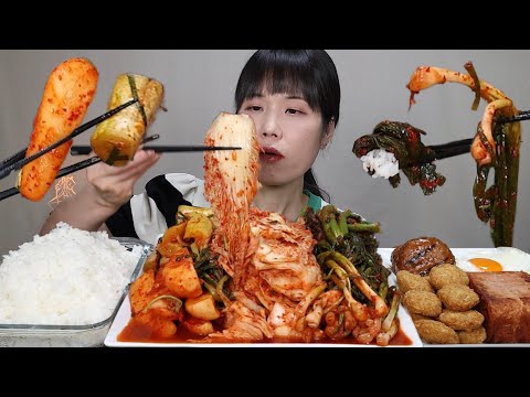 Видео: Капустный кимчи, зеленый кимчи, холодный кимчи, огурцы, острый кимчи, мокбан.