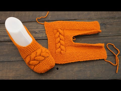 Видео: Следки тапочки с косой спицами Cable slippers knitting pattern