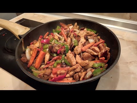 Видео: Пиле със зеленчуци на тиган (по китайски)