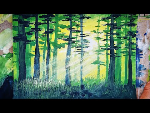 Видео: УТРО В ЛЕСУ |Поэтапное рисование для новичков🍃 Очень простая картина
