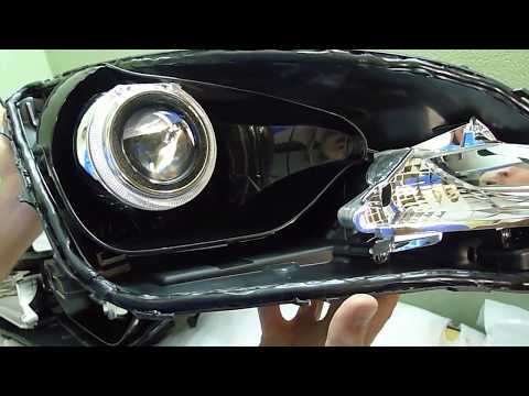Видео: Hyundai Solaris тюнинг фар, установили автомобильную светодиодную би линзу Optima Premium Bi LED Len