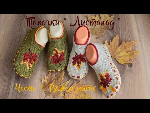 Видео: Вязаные тапочки "Листопад "🍂🍁🍂 Часть 1. Вяжем мысок 🧶тунисским крючком