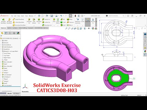 Видео: Практическое упражнение SolidWorks –CATICS3D08-H03