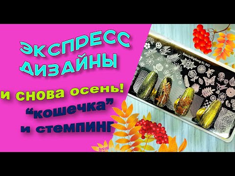 Видео: Экспресс дизайн ноготков. И снова осень! "Кошечка" + стемпинг