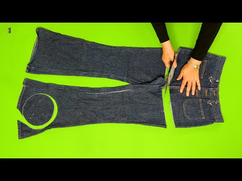 Видео: [DIY] Я разрезала старомодные брюки-клеш на круглые формы!