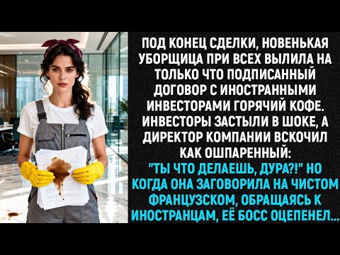 Видео: Под конец сделки, новенькая уборщица при всех пролила на только что подписанный договор горячий кофе