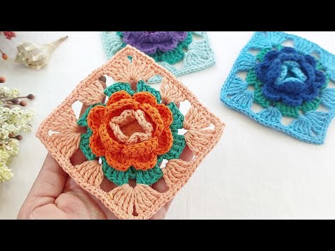 Видео: вязание крючком бутон розы квадратный мотив модель строительство