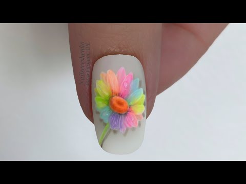 Видео: Радужный дизайн ногтей. Ромашка на ногтях. Дизайн ногтей ромашка