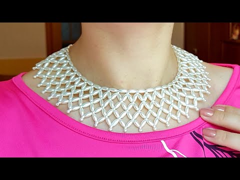 Видео: Pearl NECKLACE/Beaded necklace/Pearl Collar/Жемчужное колье/Колье из бусин и бисера