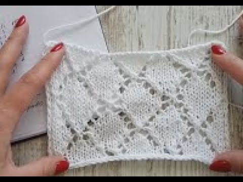 Видео: Ажурные ромбы спицами (+схема)