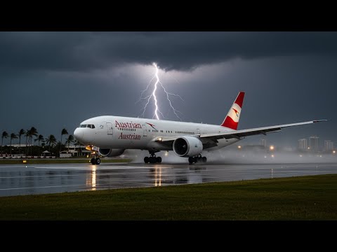 Видео: Тропическая посадка! Boeing 777 Austrian Airlines приземлился в Канкуне