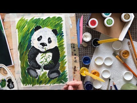 Видео: Как нарисовать панду гуашью. Урок рисования для детей.