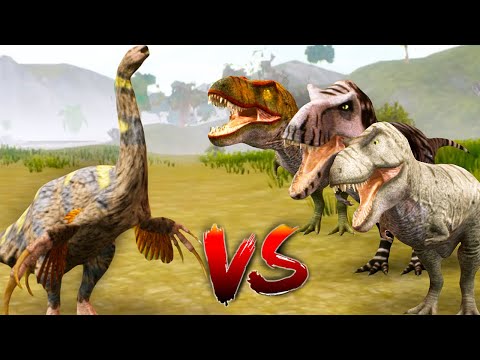 Видео: ТЕРЕЗИНОЗАВР vs 3 ТИРАННОЗАВРА! THE CURSED ISLE #24