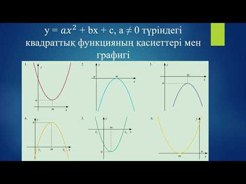 Видео: y=𝑎𝑥^2+bx+c квадраттық функцияның графигі, 8 сынып алгебра