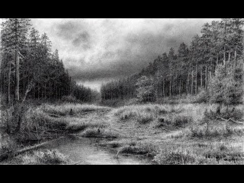 Видео: Рисование карандашом | Как нарисовать дорогу в сосновом лесу