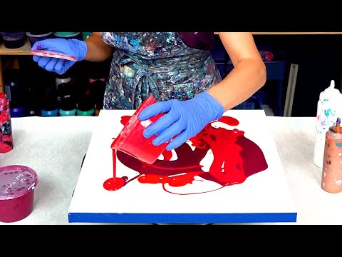 Видео: Золотой ФЕНИКС на ярко-красной основе - прекрасный результат! ⁠⁠💗 Акриловая заливка ~ Жидкая роспись