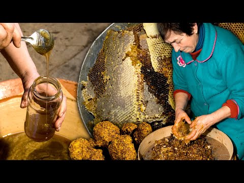 Видео: Чистый мед, отделенный от воска вручную. Медленное приготовление для экстракции