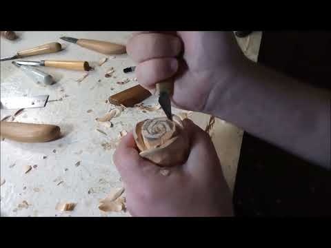 Видео: Роза-СКУЛЬПТУРА,  подробный мастер-класс; НОВЫЙ вариант бутона. Резьба по дереву - Wood carving.
