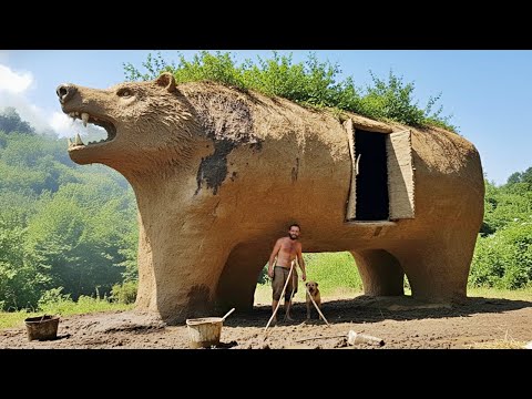 Видео: Мужчина построил убежище для выживания в форме медведя в лесу | От начала до конца от@ramizinthewild