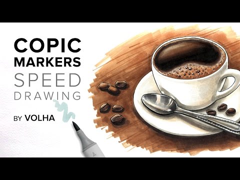 Видео: Copic markers speed drawing #13 / Рисую маркерами Copic чашку кофе