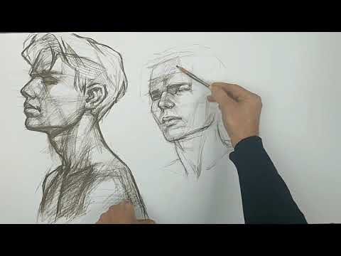 Видео: Быстрое и простое построение головы в ракурсе .Часть 2