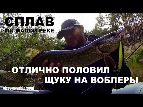 Видео: Сплав. Ловля щуки на воблер. Твичинг на малой реке. Рыбалка 2017.