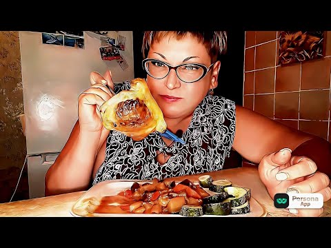 Видео: Мукбанг жареная курица,Соте из баклажанов и огурцы/обжор и разговоры на камеру