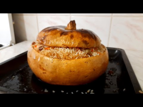 Видео: Тыква фаршированная с мясом и рисом в духовке. Плов в тыкве.