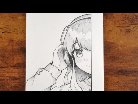Видео: Простой набросок аниме-девушки в наушниках: простой урок рисования в пол-лица