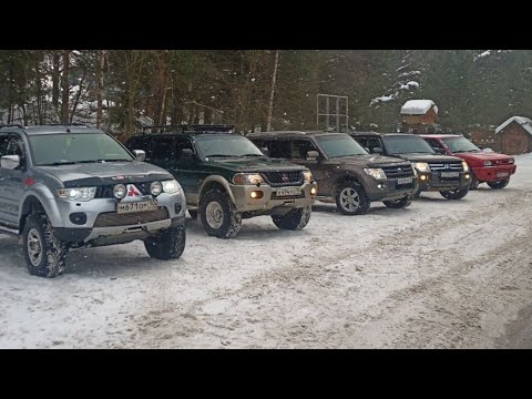 Видео: Pajero sport 1&2, Pajero 4, Nissan Terrano2, Kia Sorento . Зимний OffRoad на стоке и почти стоке)