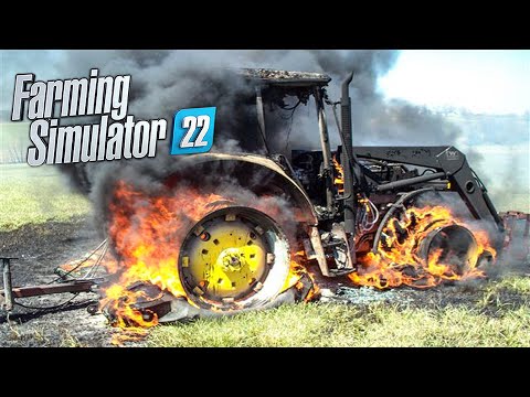 Видео: Трактор загорелся во время работы из-за утечки топлива | Farming Simulator 22