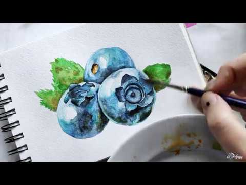 Видео: Акварельный рисунок. Как я рисовала голубику акварелью