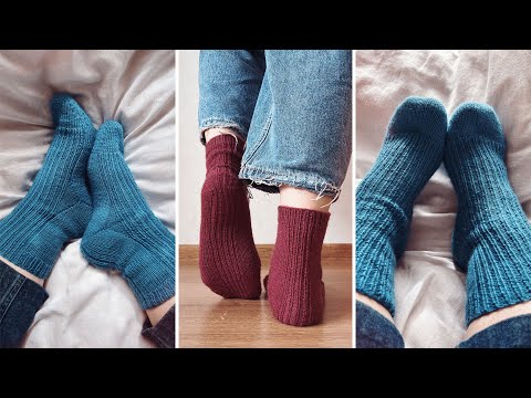 Видео: МК #sports_socks - носки спицами резинкой (пятка-бумеранг с клином подъема)